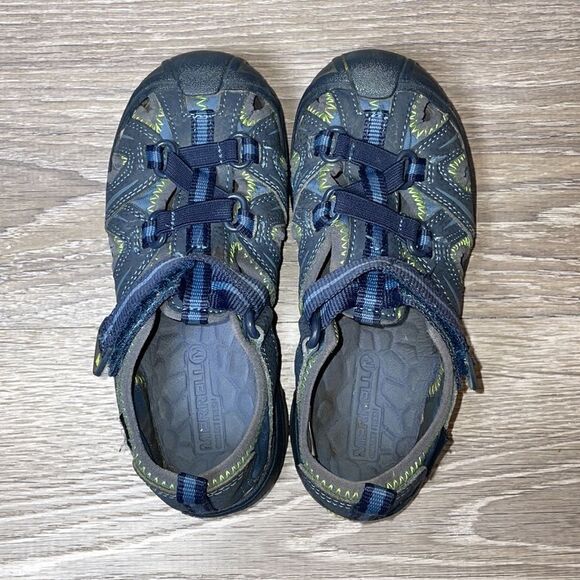 Merrell Hydro Hiker Toddler Boy Sz 12M Blue Leather Neon Green Sandal MC53375 - Picture 5 of 10